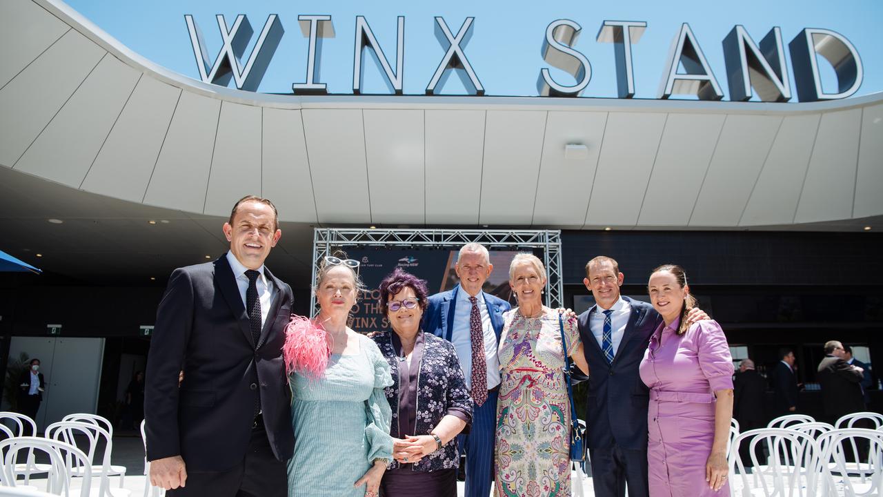 Connections of Winx, trainer Chris Waller, Elizabeth Treweeke, Debbie Kepitis, Peter and Patty Tighe, Hugh and Christine Bowman, at the unveiling of the new Winx Stand at Randwick.