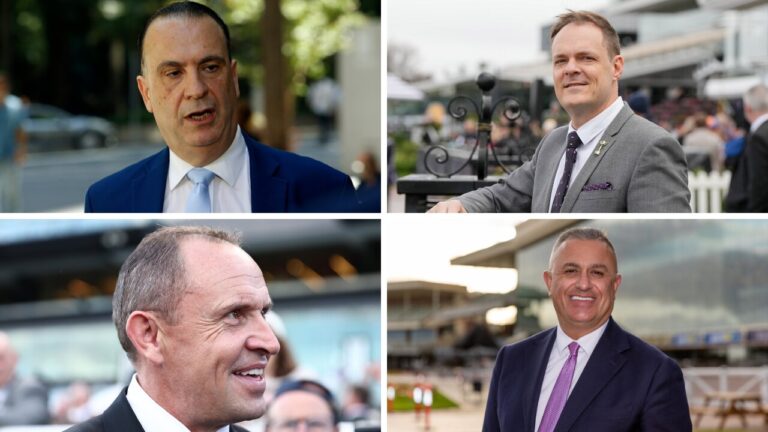 Peter Vlandys (top left), Aaron Morrison (top right), Chris Waller (bottom left) and John Kanga (bottom right) respond to the proposed global jockey league