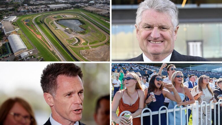 ATC chairman Peter McGauran (top right) and NSW Premier Chris Minns (bottom left) will be anxiously awaiting the result of Tuesday's club members vote on the proposal to sell Rosehill racecourse.