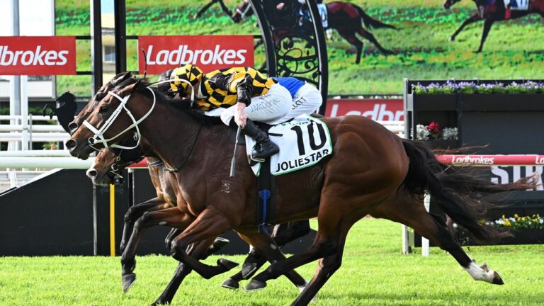 Joliestar winning the Kingsford Smith Cup on Saturday. Picture: Grant Peters/Trackside Photography.