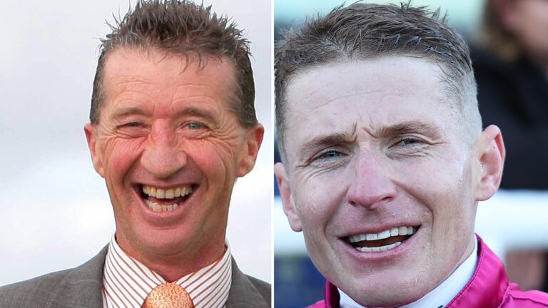 Former star hoop Malcolm Johnston (left) and today's current top jockey, James McDonald.