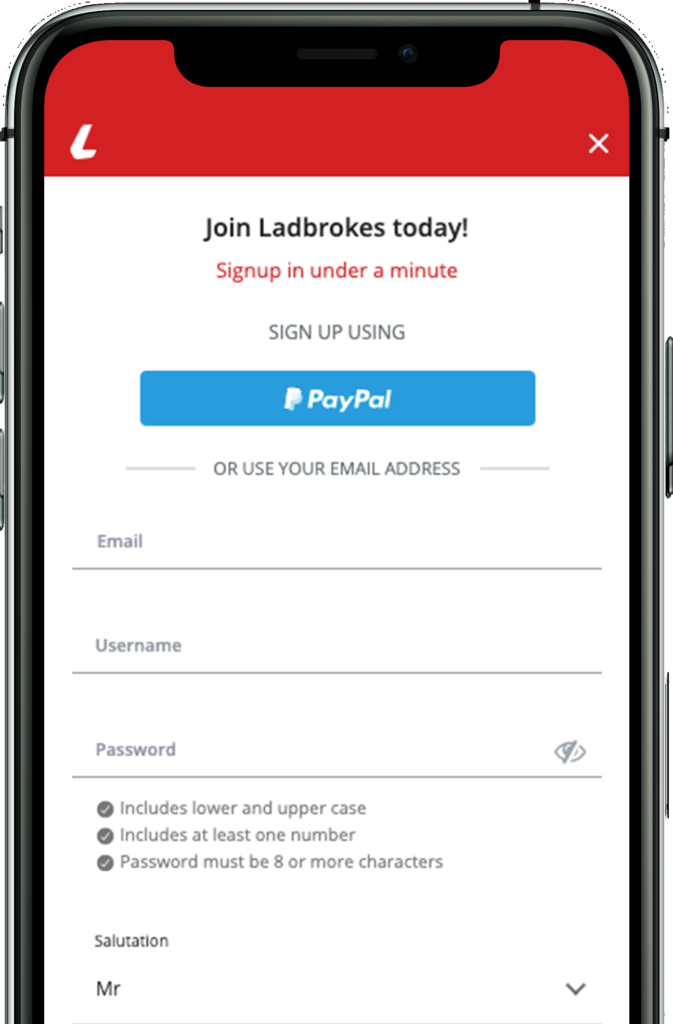 Ladbrokes sign up Step 1